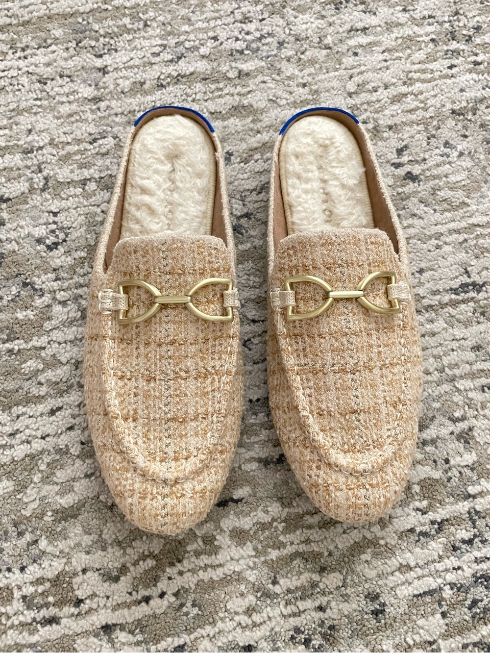 Rothy’s Cozy Loafer Mule Moonlit Tweed Beige Cream Size 9